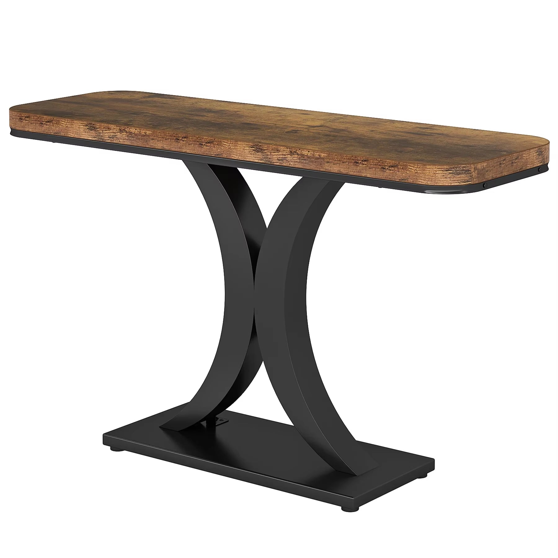 Industrial Console Table, 40 Inch Narrow Entryway Foyer Table with Geometric Base, Rustic Hallway Accent Table