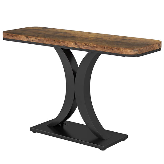 Industrial Console Table, 40 Inch Narrow Entryway Foyer Table with Geometric Base, Rustic Hallway Accent Table