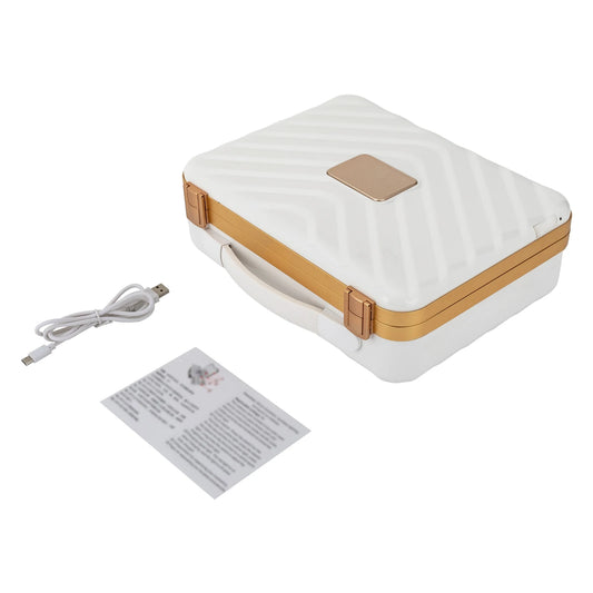 Travel Makeup Case with LED Mirror, Comfortable Handle, Portable Battery Powered Makeup Storage Box
