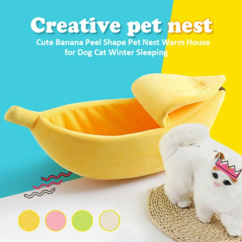 Cozy Banana Cat Bed House - Durable and Portable Pet Basket for Cats and Small Dogs, Multicolor