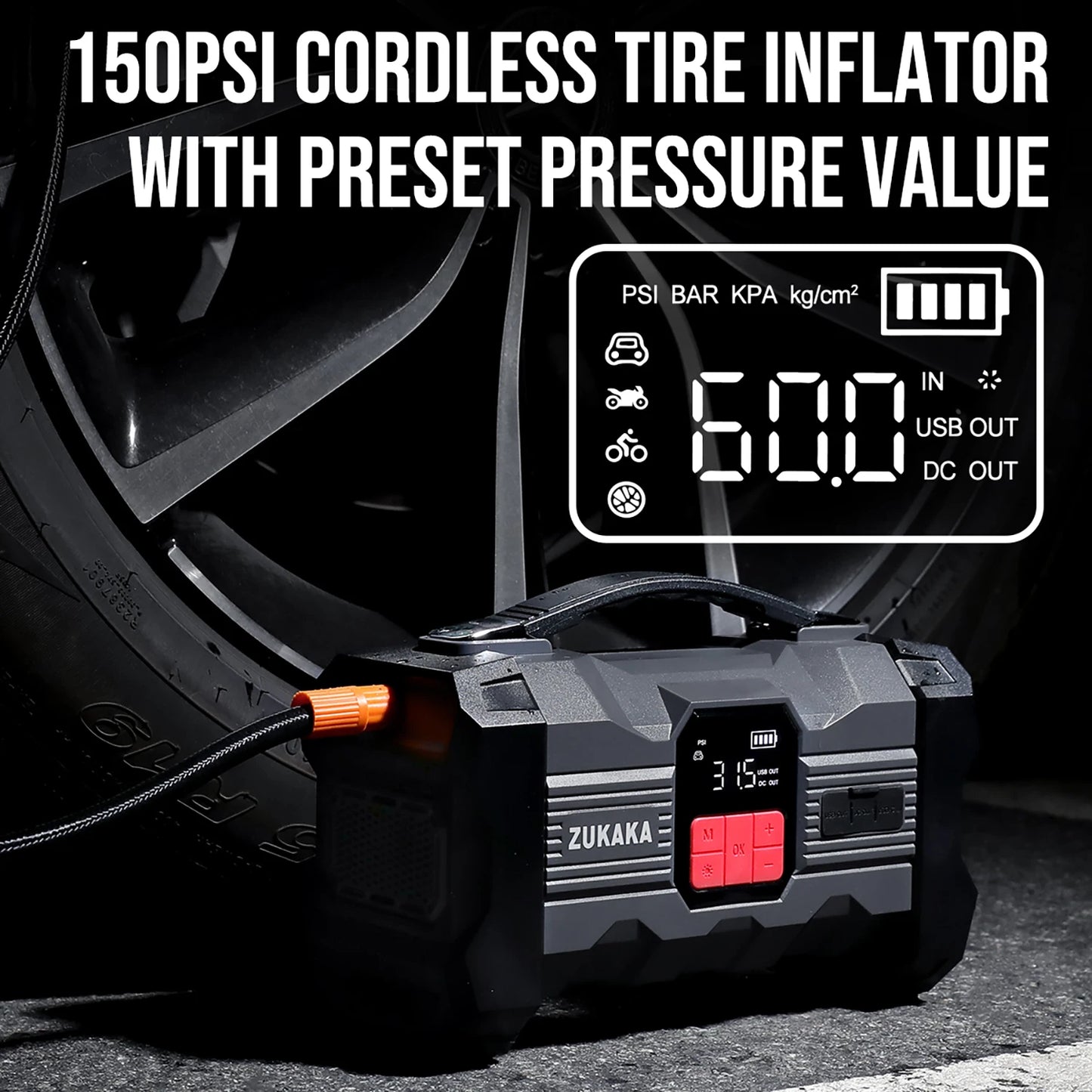 6000A Car Jump Starter with Air Compressor Battery Booster 12V Car Jump Starter Power Bank with LED Flashlight Smart Cable With