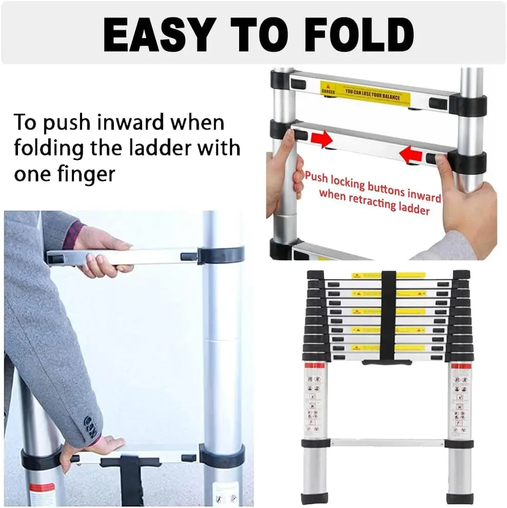 Telescopic Ladder 6.2M/20.3FT W/Detachable Hooks&Extendable Steps,Folding Tall Loft Collapsibleladder with Non-Slip Feet