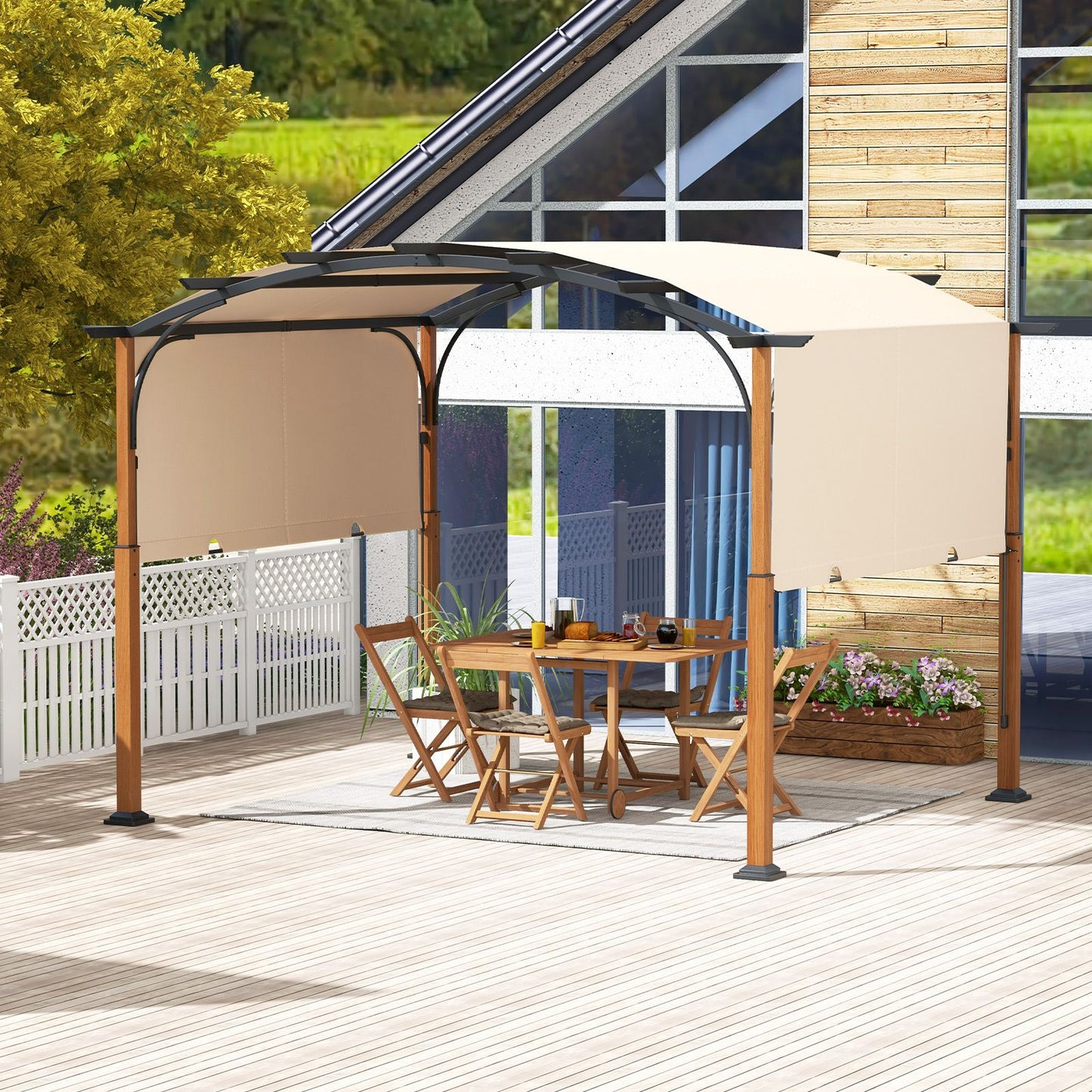 300 X 360 Cm Retractable Pergola Arched Patio Pergola with Sun Shade Canopy