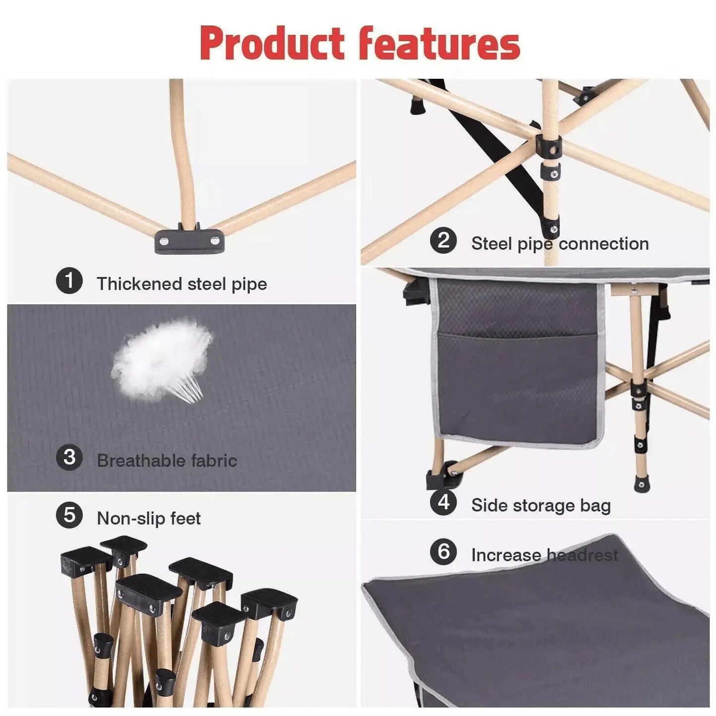 Heavy Duty Single Folding Camping Bed with Bag Lightweight