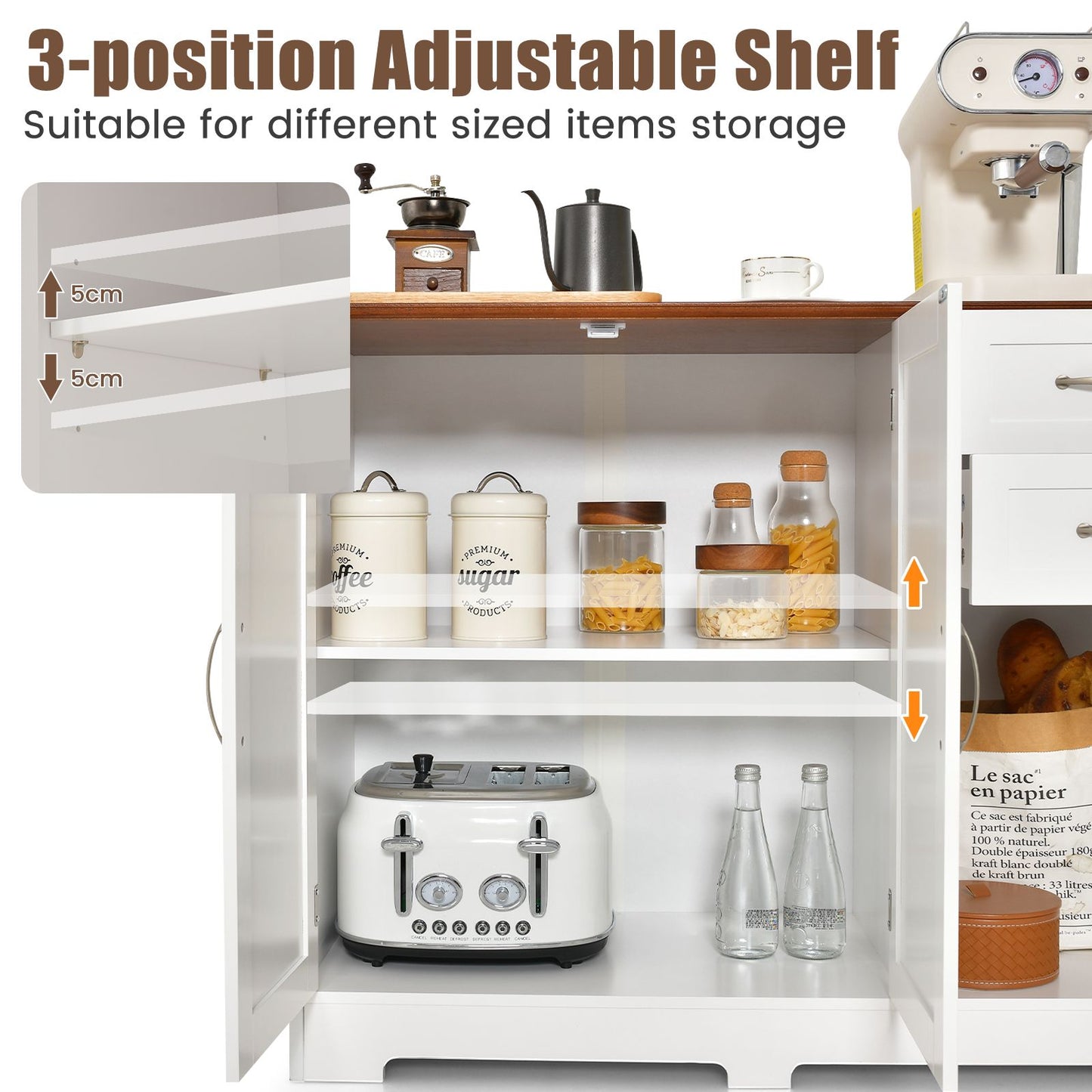 Modern Kitchen Storage Sideboard Cabinet with Adjustable Shelf and Drawers