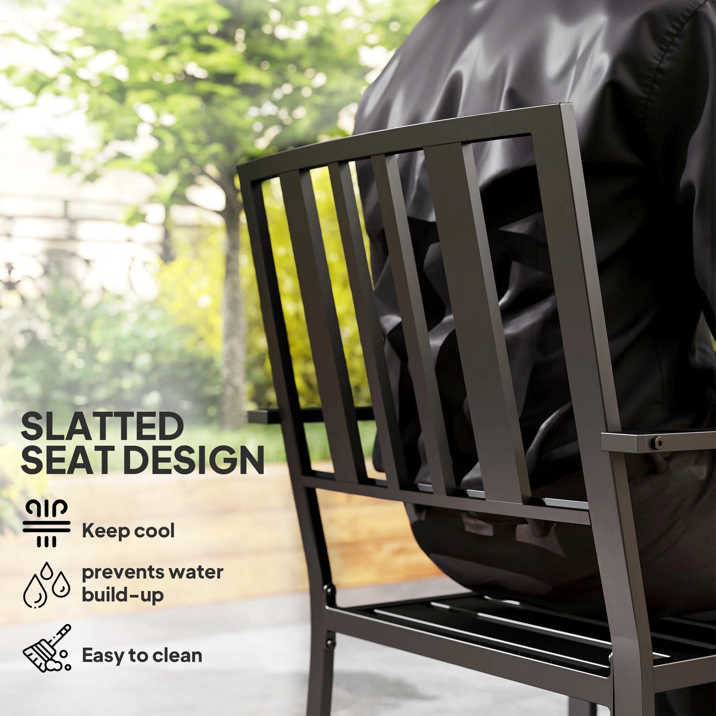 Set of 2 Stackable Outdoor Garden Chairs with Metal Slatted Design in Black
