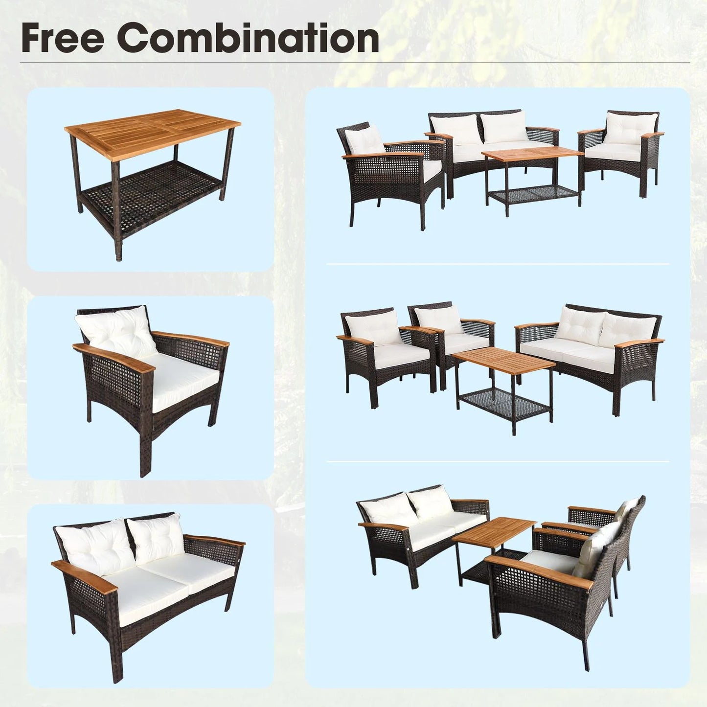 4 Pieces Outdoor Patio Furniture Set with Loveseat and Coffee Table