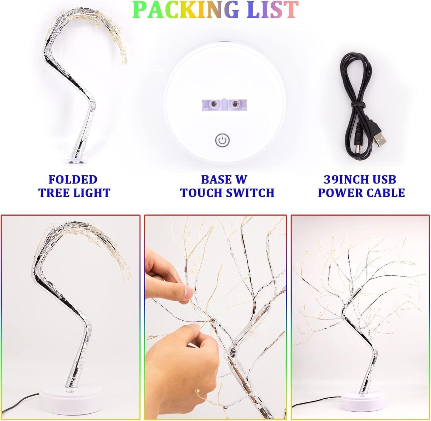 50cm Twig Lamp With 108 LEDs - Warm White Cool White Multicolour Birch USB/Battery Operated Tabletop Bonsai Wire Tree