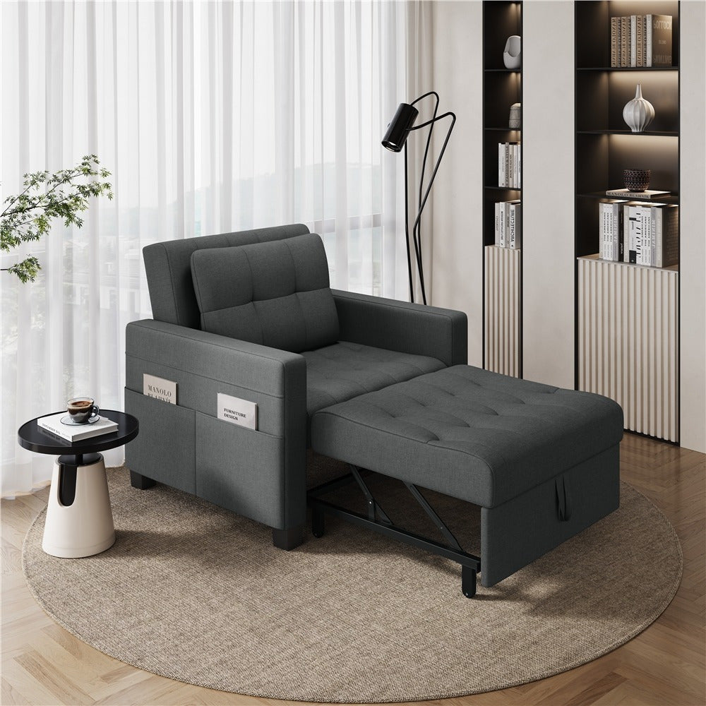 Convertible Sleeper Chair, 3-In-One Chair Bed with Adjustable Backrest and Pillow for Limited Space