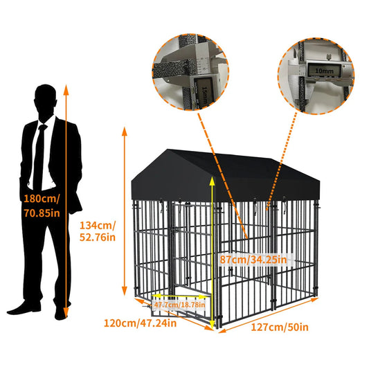 Ultimate Heavy-Duty Large Dog Kennel - Sturdy Welded Metal Playpen with Roof Cover for Indoor & Outdoor Fun