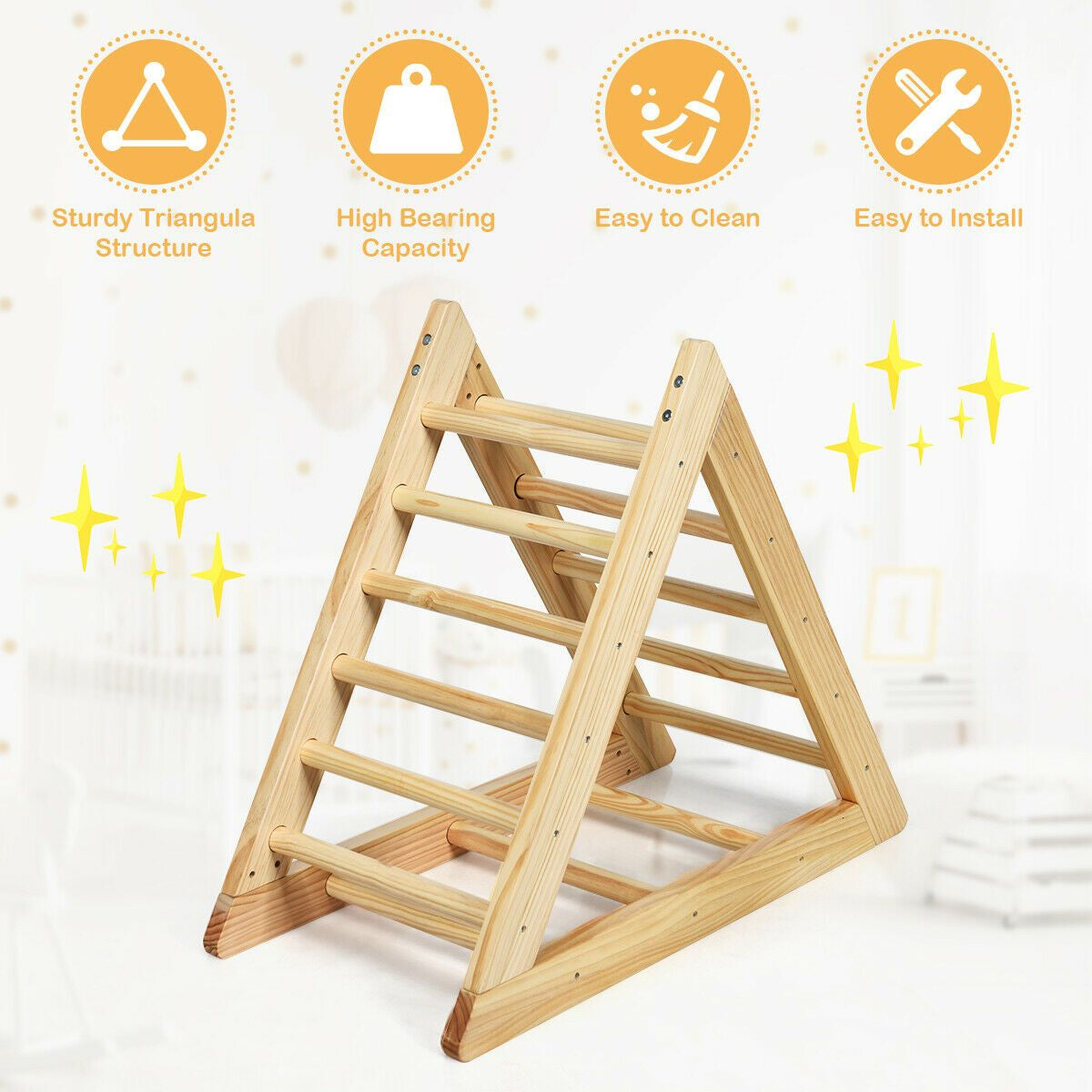 Children Wooden Climbing Ladder with 3 Difficulty Levels