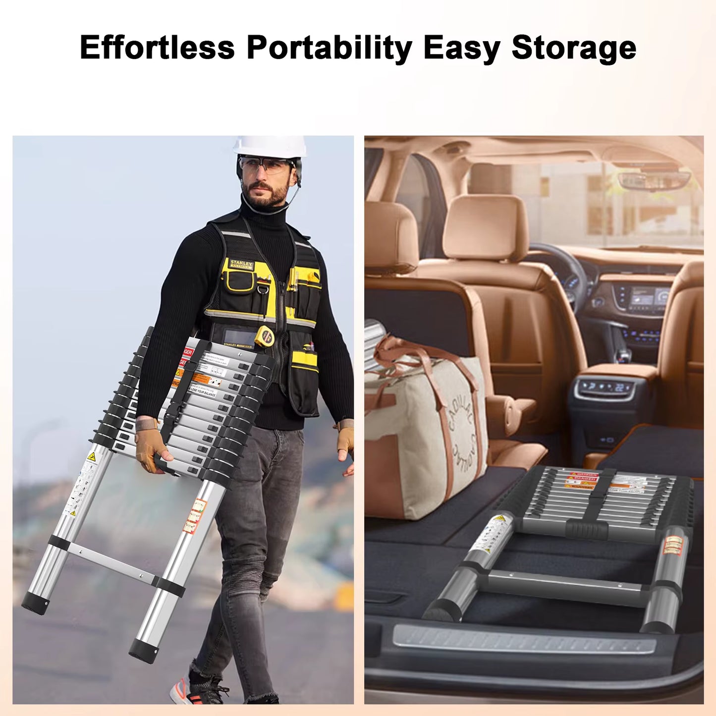 3.8M Telescopic Ladder Stainless Steel Convenient Extendable Folding Ladder,Easy to Carry, Suitable for Pulling Walls, Changing