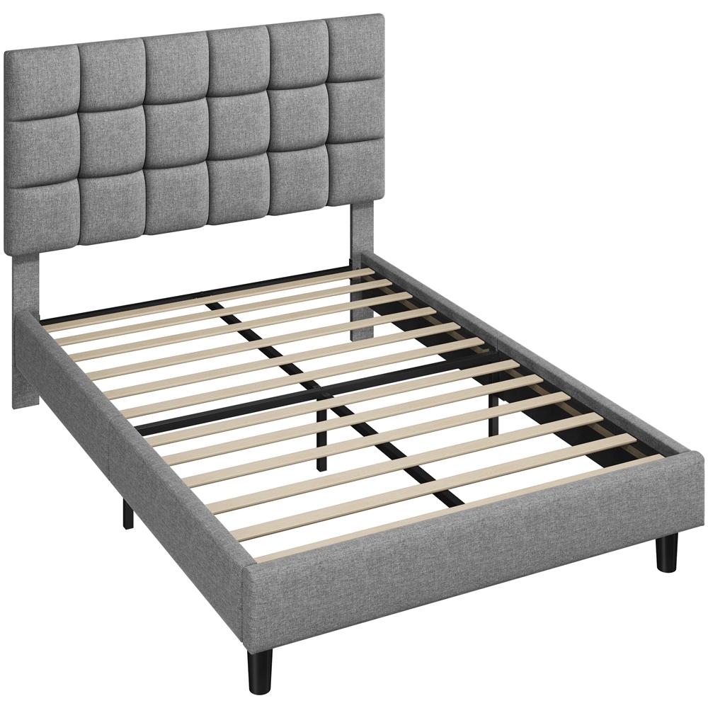 Upholstered Bed Frame, Modern Platform Bed Frame with Strong Wooden Slats Support and Square Tufted Headboard Height Adjustable