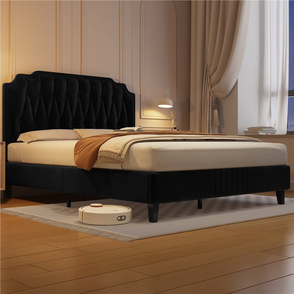 Double/King Bed Frame Upholstered Platform Bed with Adjustable Button Tufted Headboard/Velvet