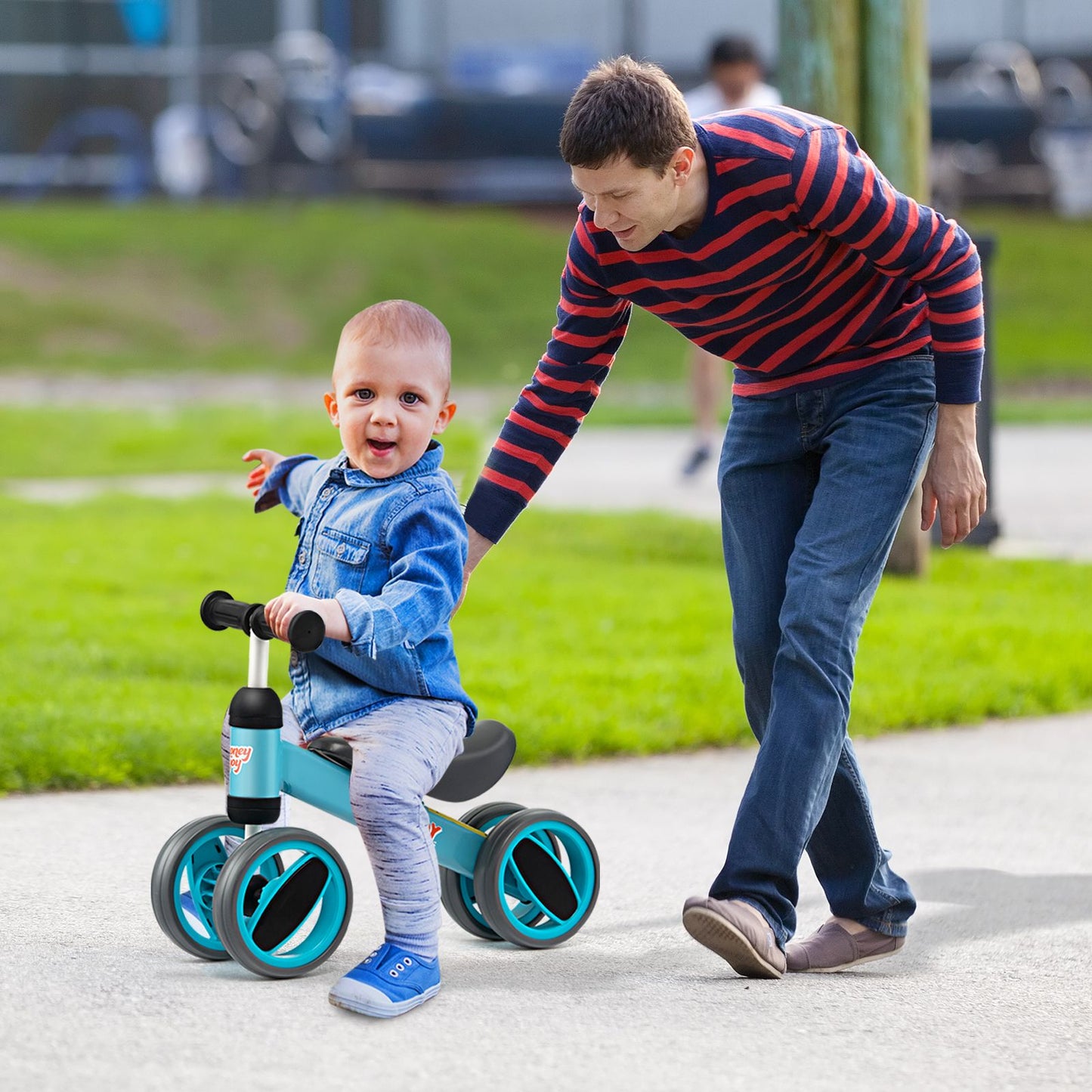 Baby Balance Bike with 4 Wheels and Limited Steering