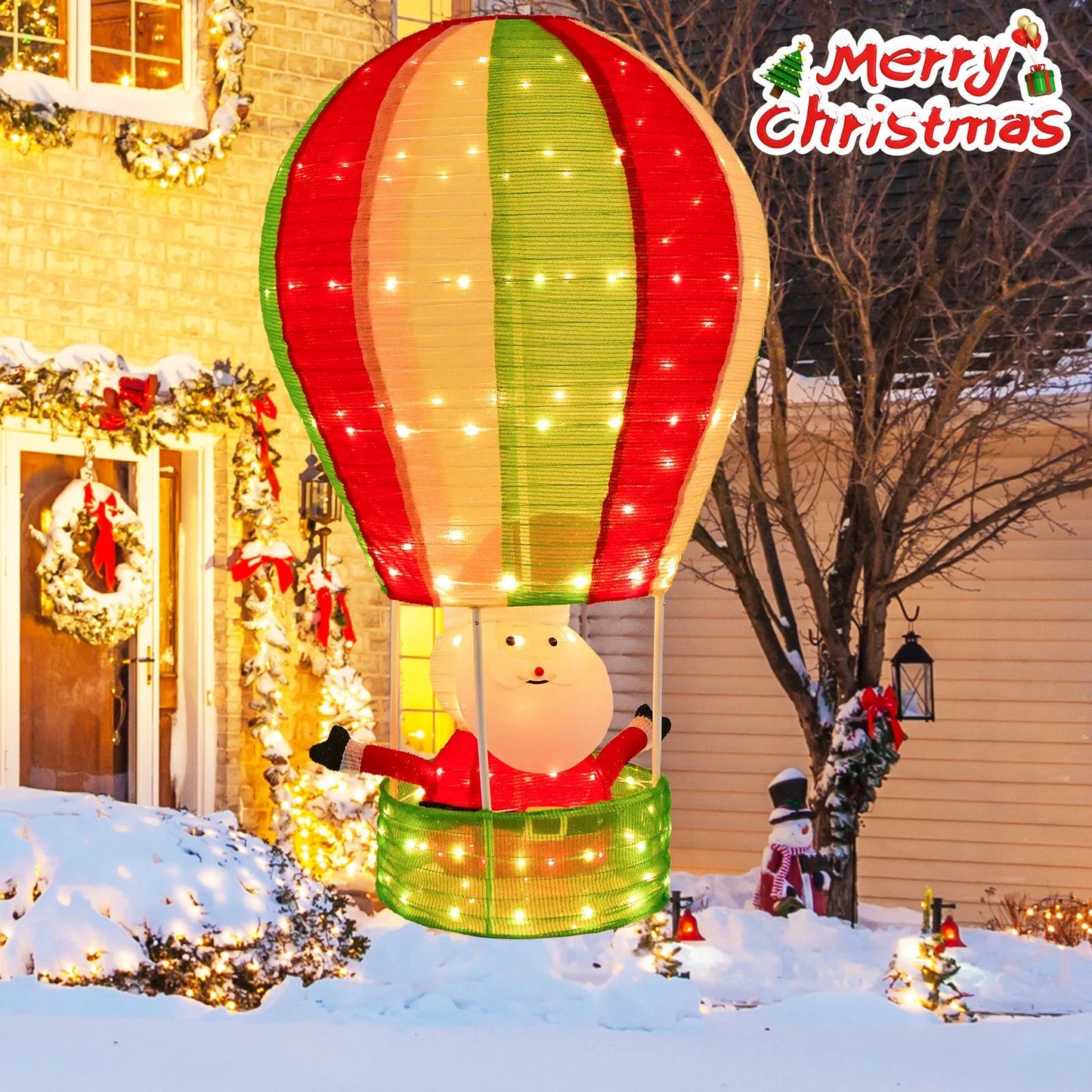 Lighted Santa in Hot Air Balloon with LED Lights and Pop-Up Design