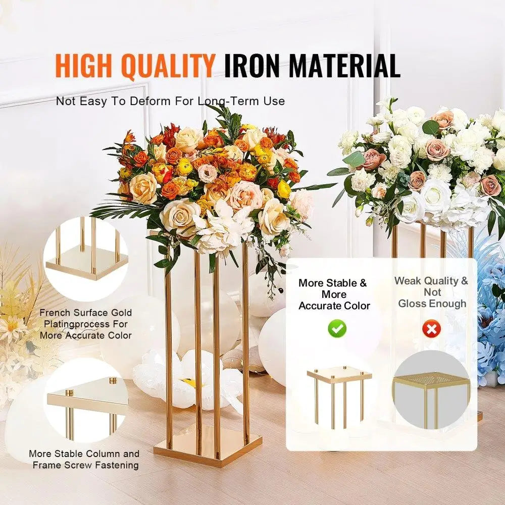 4PCS Gold Metal Column Wedding Flower Stand 80Cm High Cylindrical Floral Display Event Reception Decorative Stand