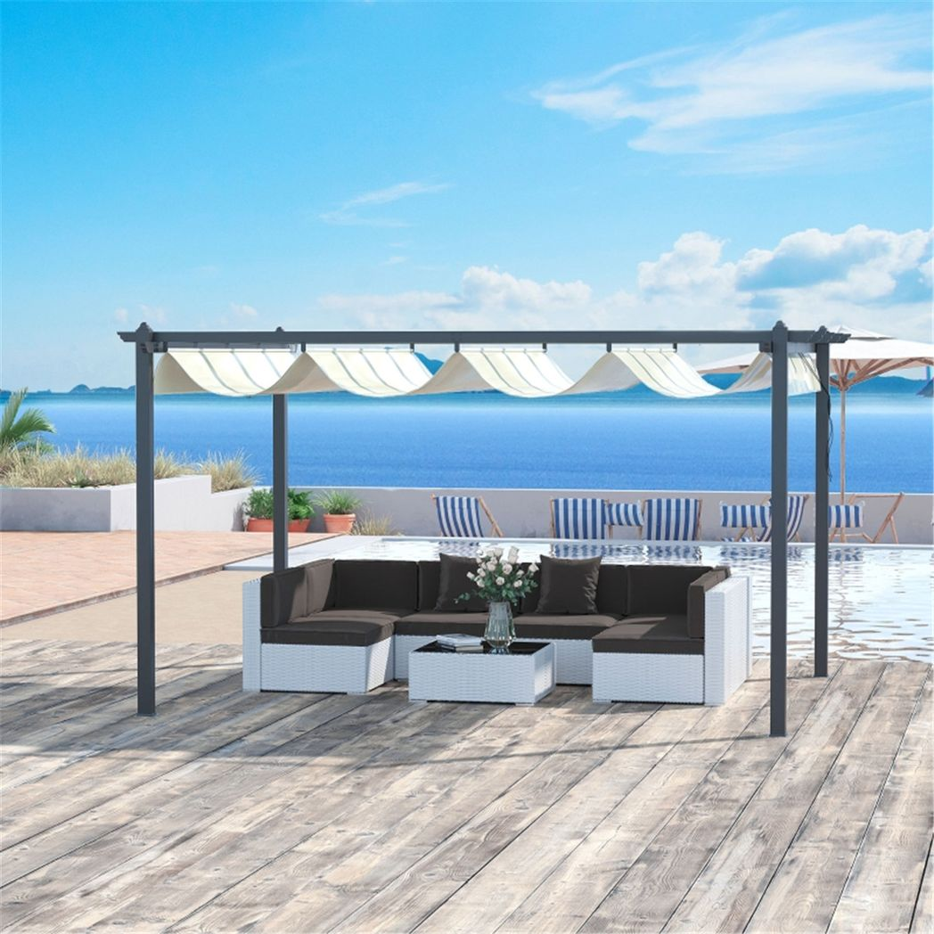 Spacious Aluminum Patio Gazebo with Retractable Canopy & Ground Stakes