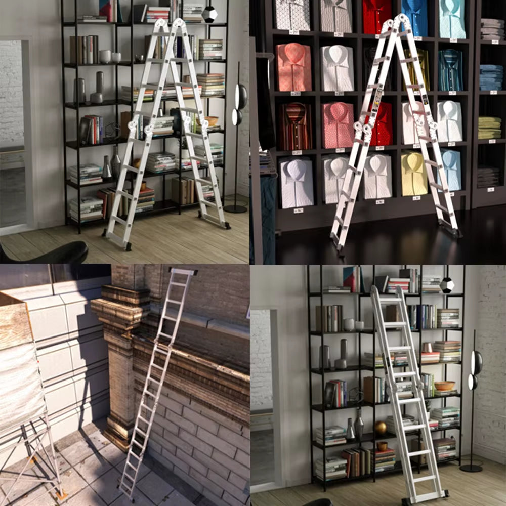 4.7M Telescopic Ladder, Multi-Purpose Extendable Aluminum Ladders, 14 in 1 Folding Adjustable Telescoping Step Ladder Portable