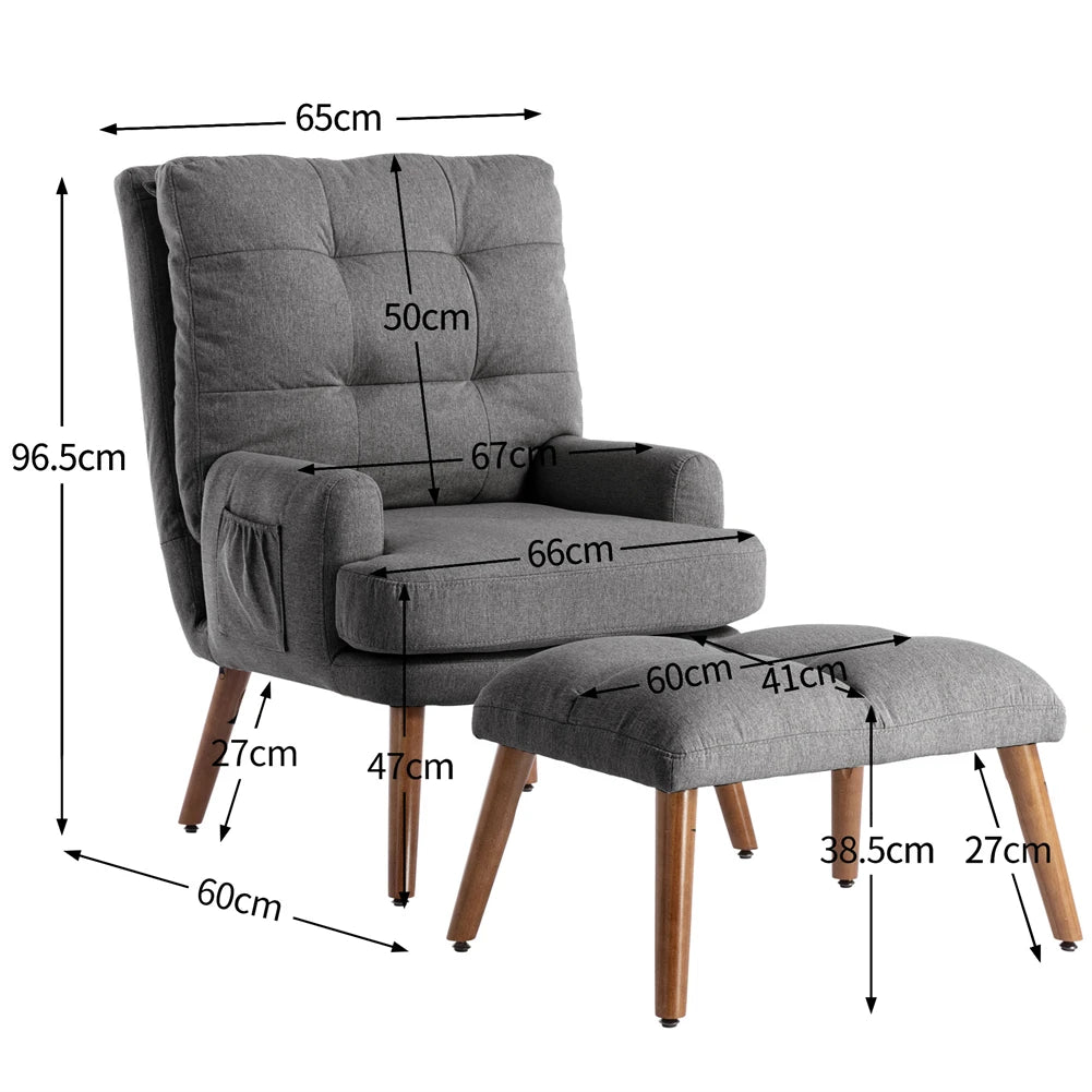 Stylish Modern Accent Armchair with Adjustable Backrest and Convenient Side Pockets for Ultimate Comfort