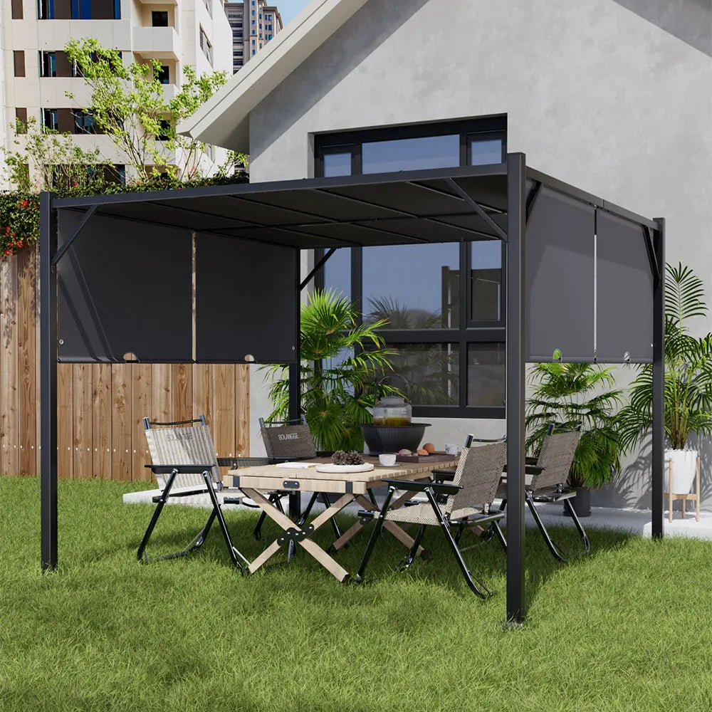 Outdoor Retractable Pergola, Aluminum Pergola Patio, with Retractable Sun Shade Canopy for Gardens, Backyards Decks