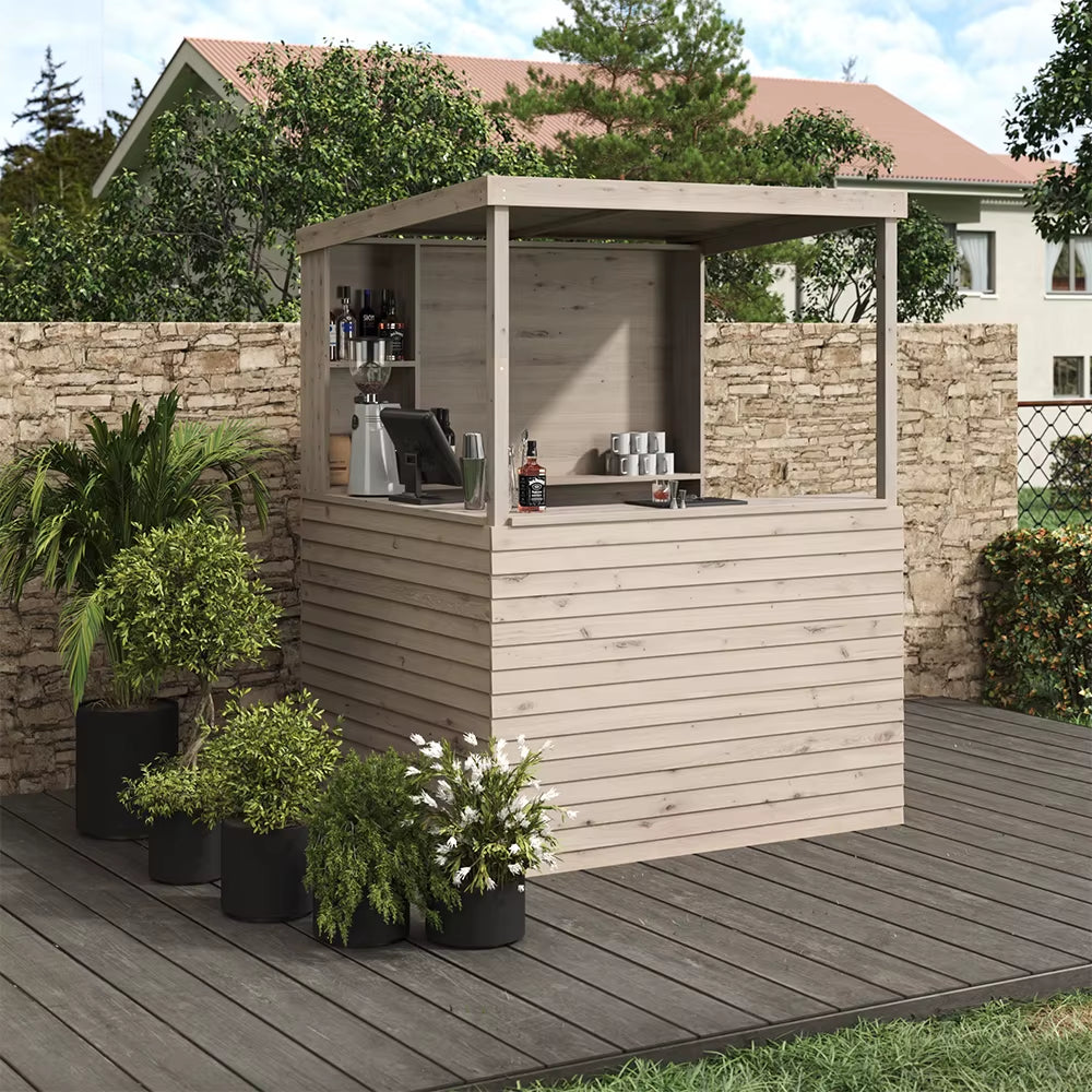 Outdoor Solid Wood Garden Bar Outdoor Furniture, 140Cm W X 160Cm D X 213Cm H