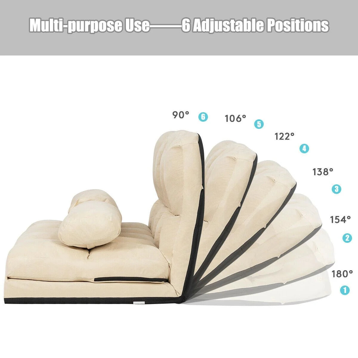 2 in 1 Folding Floor Lazy Sofa Bed with 6 Adjustable Seat Positions and 2 Pillows