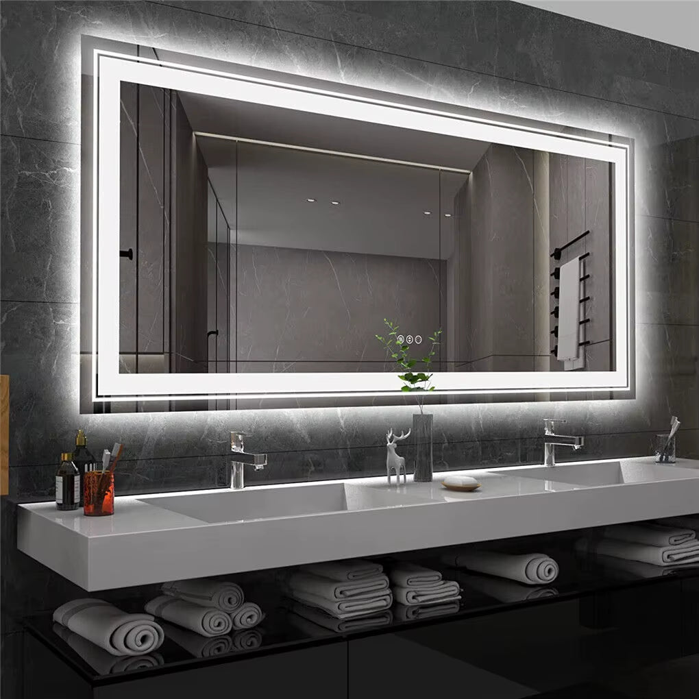 Large Illuminated Full-Length Dressing Mirror with Double Sink Design and Three Color Lighting Options
