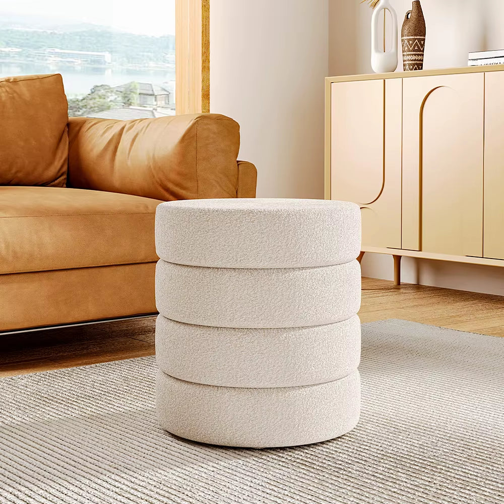 round Channel Upholstered Ottoman for Living Room Bedroom