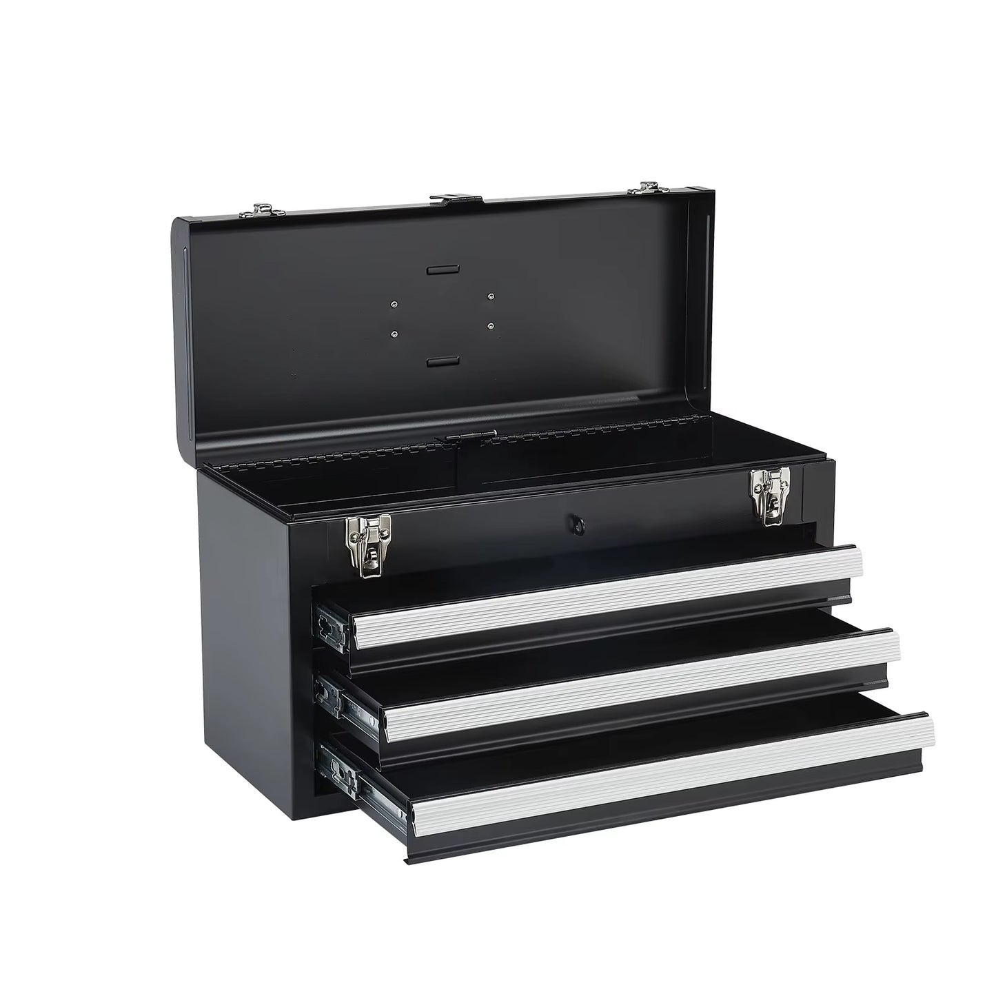 20In 3-Drawer Metal Tool Box Black/Red Tool Chest with EVA Liners Multifunction Tool Organizer for Garage & Workshop
