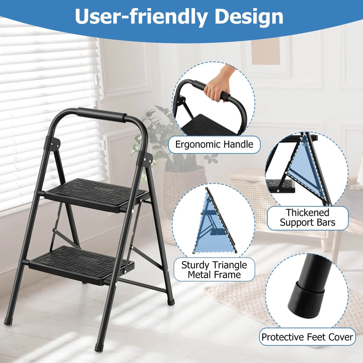 2 Step Folding Ladder with Safe Lock and Hand Grip