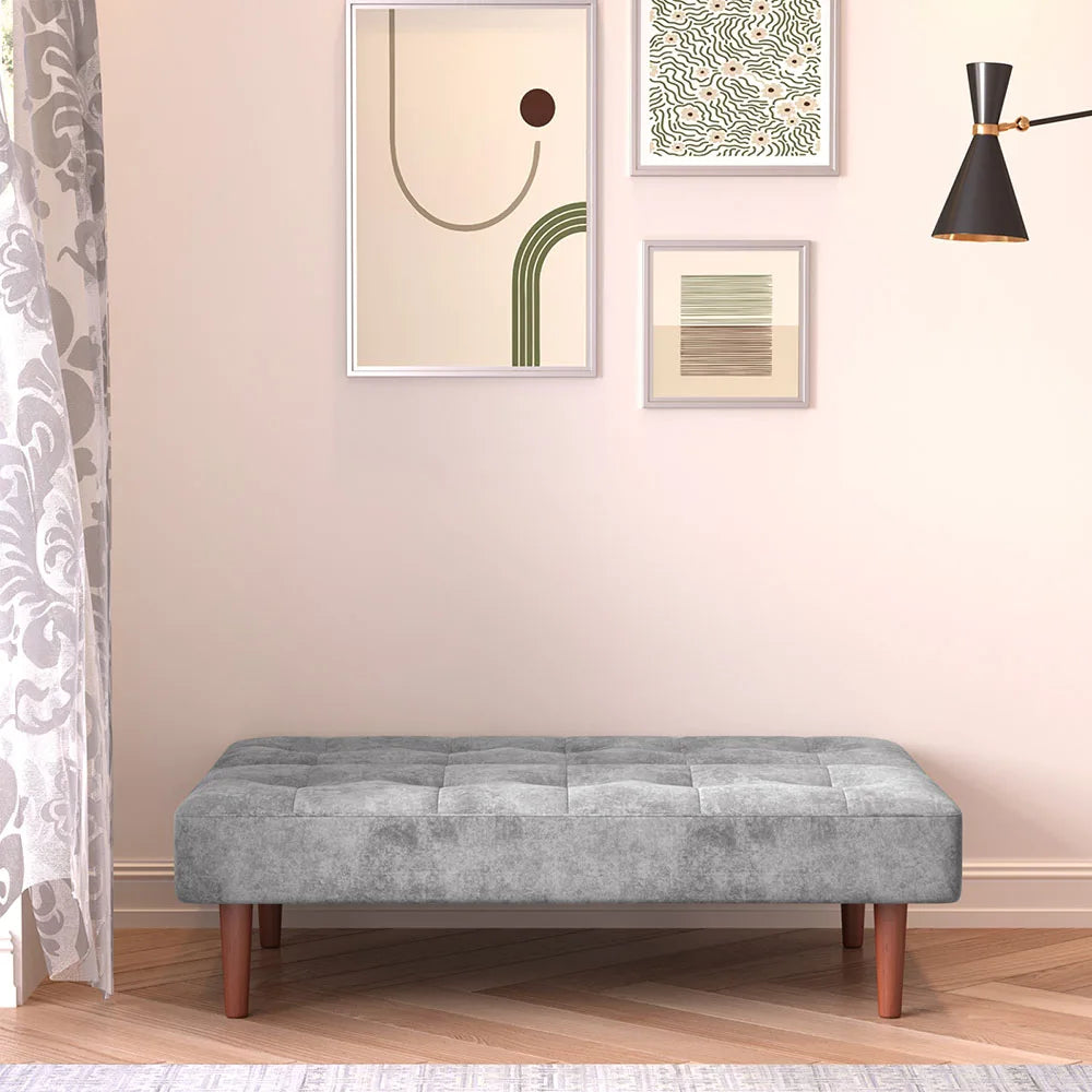 Small Modern 2-Seater Padded Convertible Sofa Bed with Wooden Legs for Study and Living Room, 122Cm W X 86Cm D X 35Cm H