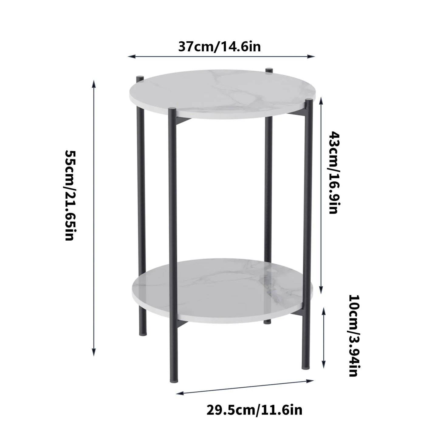 2 Tiers Solid Marble Sofa Side End Coffee Table Living Room Bedroom round Nesting Table Nightstand Metal Frame