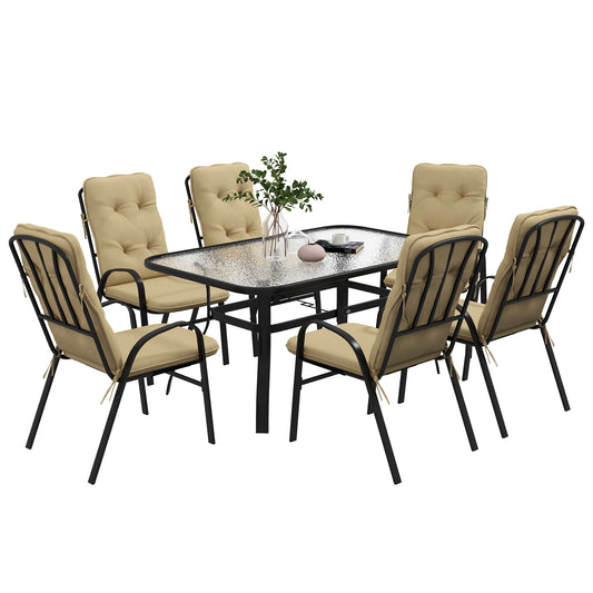 7-Piece Outdoor Dining Set with Cushions and Tempered Glass Top Table