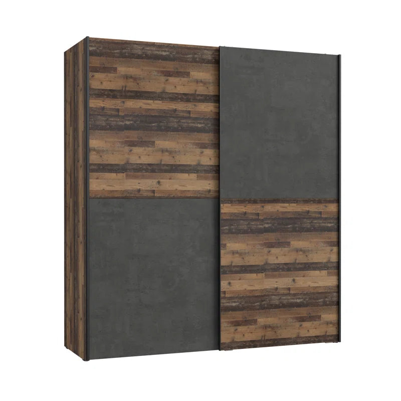 Double Sliding Door Wardrobe with Oak and Concrete Finish, 170,3 Cm W X 190,5 Cm H X 61,2 Cm D