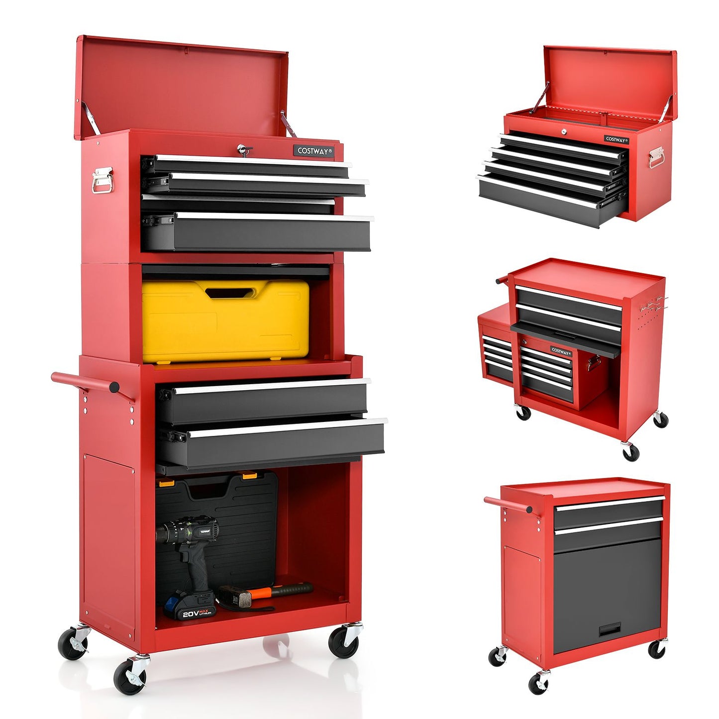 Lockable Tool Storage Cabinet with Handle, Drawers, Wheels and EVA Liner