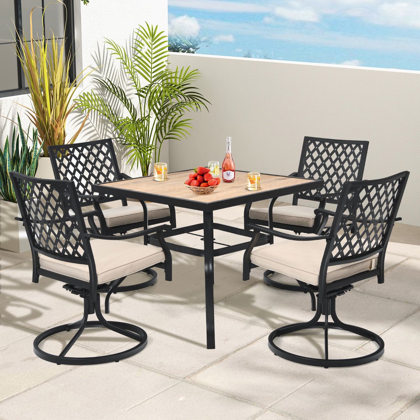 2 Pieces Outdoor Swivel Chair Patio Bistro Dining Chair Set with Soft Seat Cushion