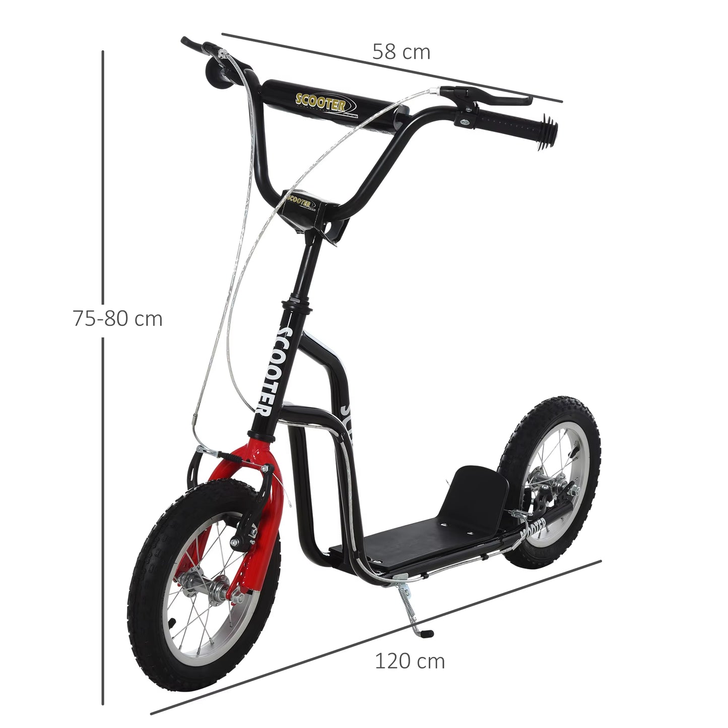 75-80Cm Kids Kick Scooter W/ Adjustable Handlebar Inflatable Wheels