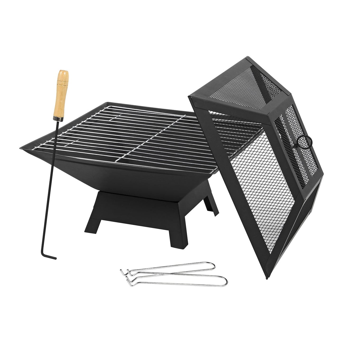 2in1 Square Fire Pit with BBQ Grill Heater Outdoor Black Perfect For Camping or Picnics