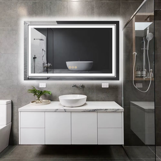 Large Illuminated Full-Length Dressing Mirror with Double Sink Design and Three Color Lighting Options