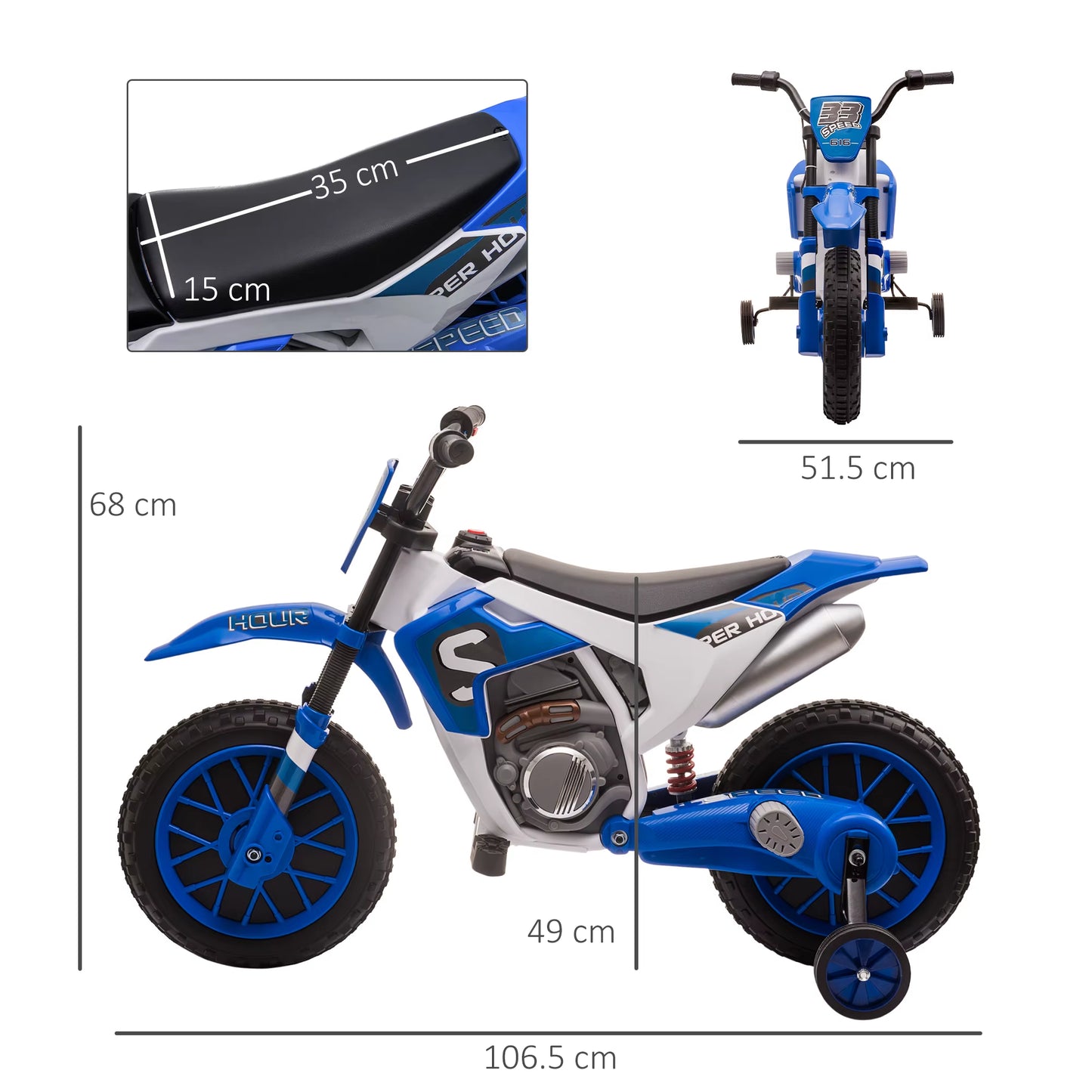 12V Kids Electric Motorbike Ride-On Motorcycle W/ Training Wheels
