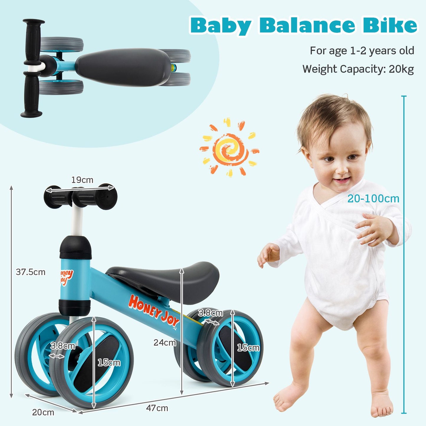 Baby Balance Bike with 4 Wheels and Limited Steering
