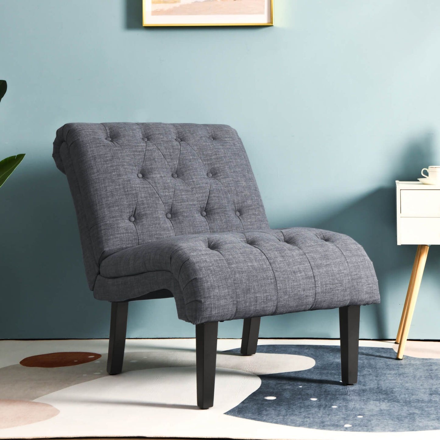 Modern Upholstered Accent Chair with Button Tufted Linen Fabric