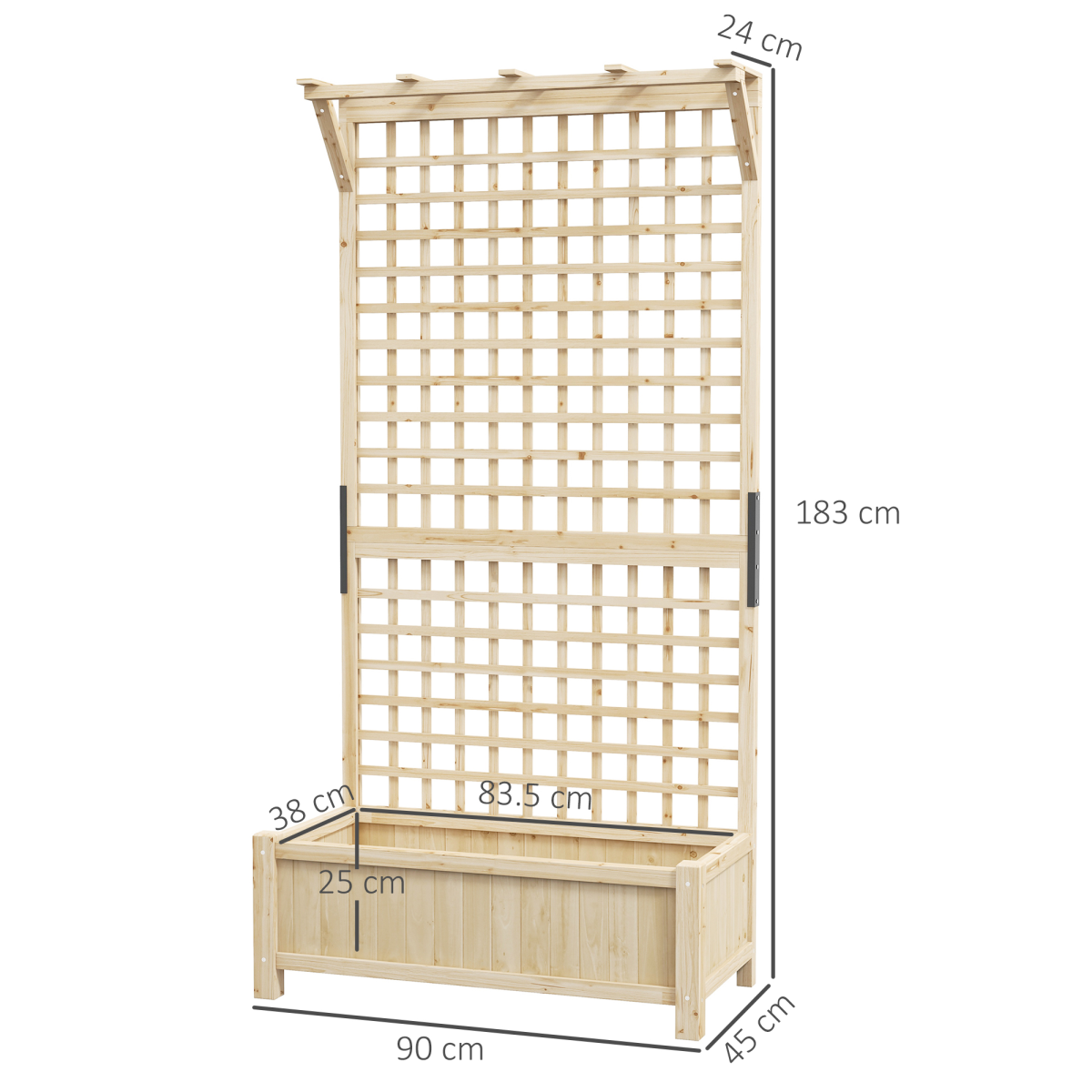 Wooden Planter with Trellis for Climbing Plants - Natural Finish
