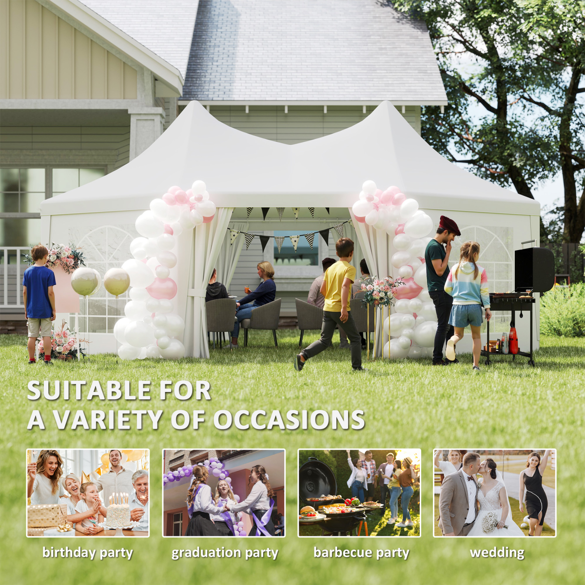 6.8x5m Elegant Octagonal Garden Gazebo - Heavy Duty Wedding Tent