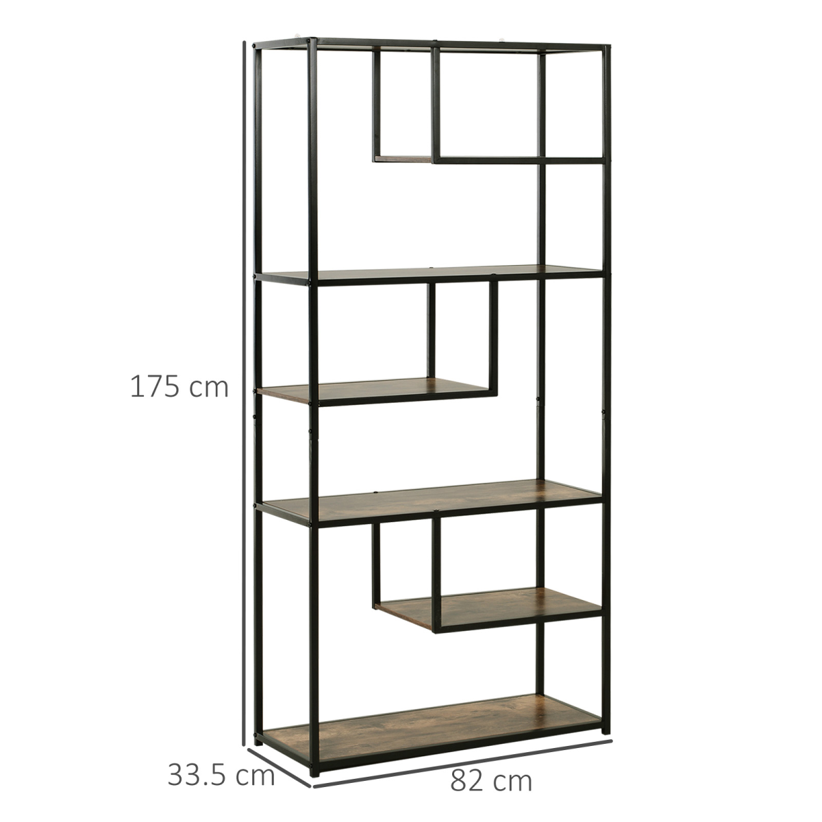 Industrial 6-Tier Wood Bookshelf - Stylish Living Room Display Rack