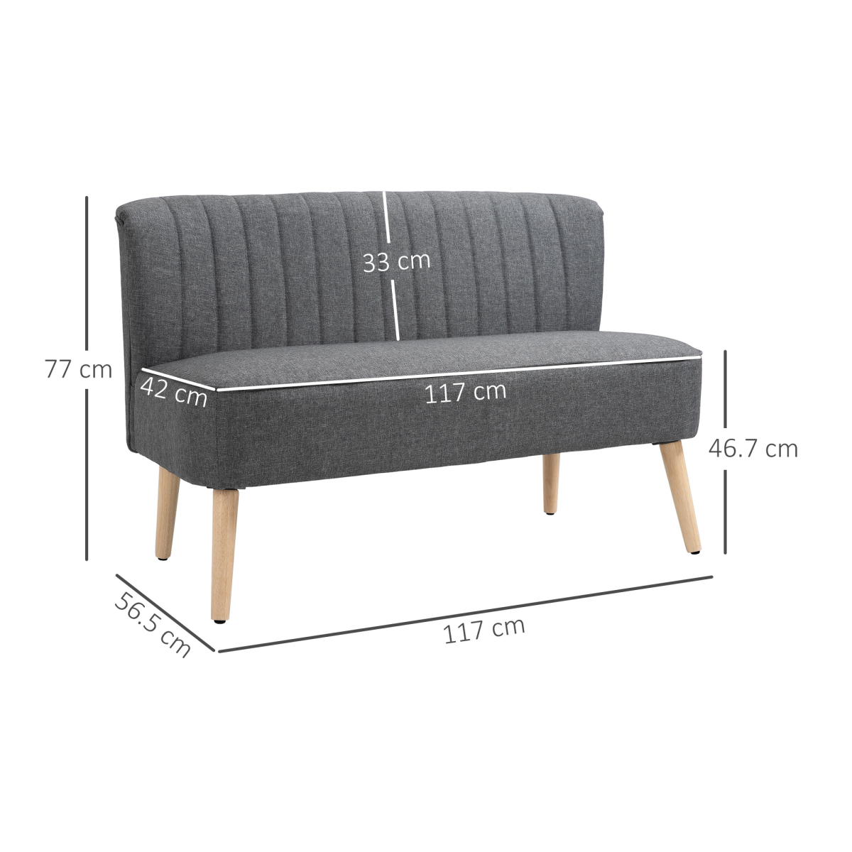Modern Grey Linen Loveseat - Padded, Wood-Legged Comfort