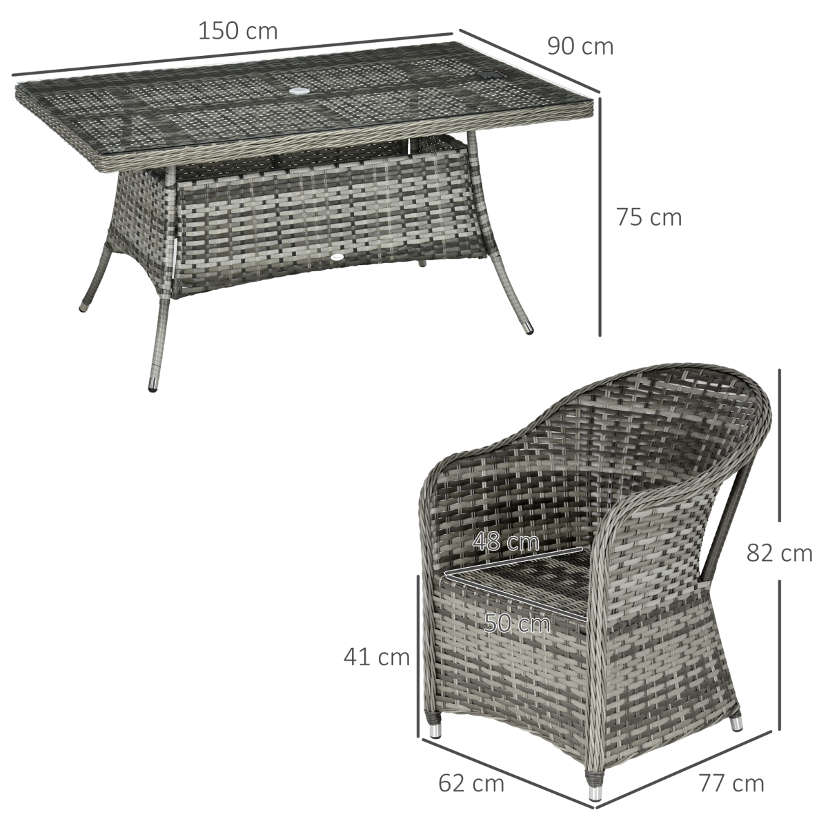 7-Piece Rattan Outdoor Dining Set with Tempered Glass Table & Umbrella