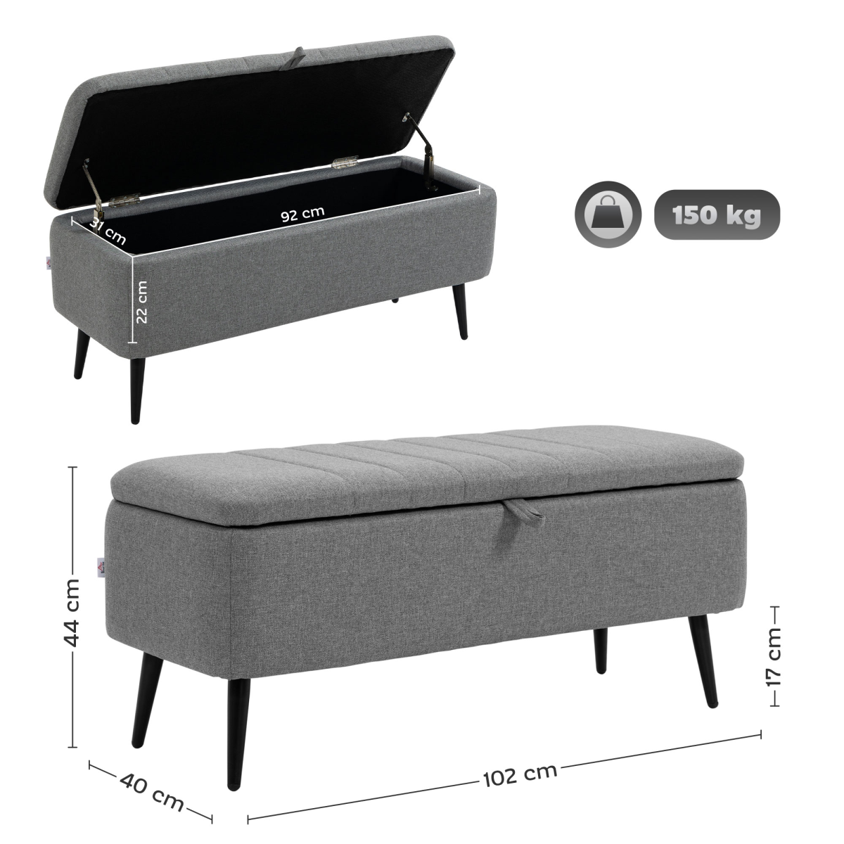 Grey Linen Storage Ottoman Bench – Stylish & Versatile Footstool with Steel Legs