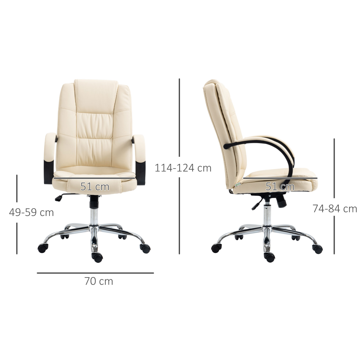 PU Leather Executive Office Chair - High Back, Height Adjustable, Beige